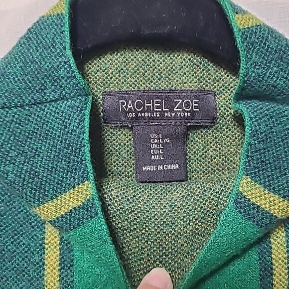 Rachel Zoe Plaid Mock Neck Sweater Womens Size Large Green Yellow Black Stretch - Picture 2 of 8